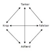 Diamantformet stregtegning af konneks mellem alle ordene: tanker, fålelser, krop, adfærd.